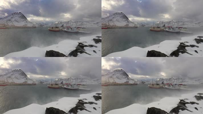 北极港口码头暴雪