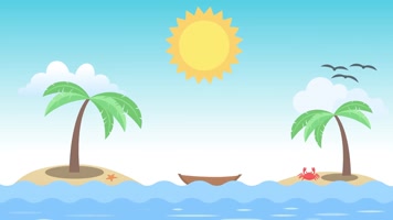 卡通大海小岛云朵海鸥太阳