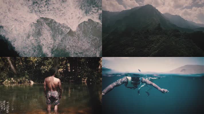 壮观海浪瀑布溪流森林旅游度假意境宣传片