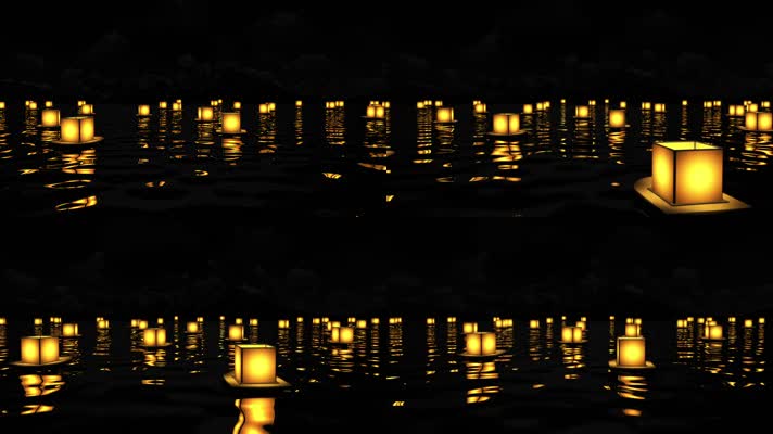 唯美水上花灯祈福合成