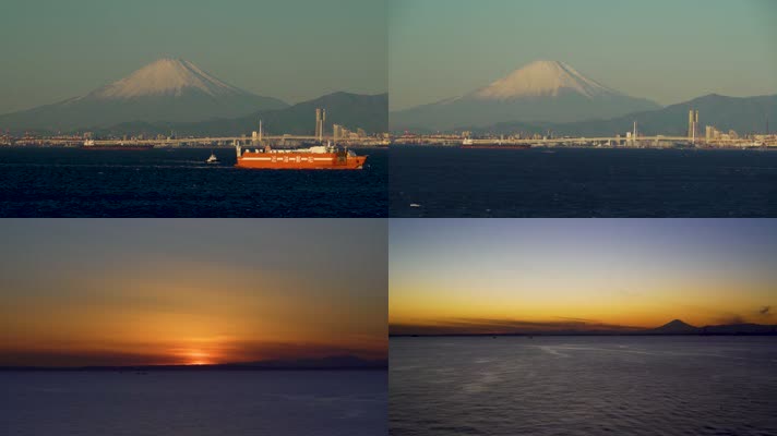 日落富士山大海美景