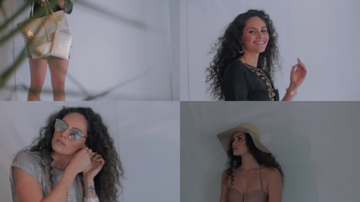 影棚美女卷发墨镜女包内衣广告拍摄