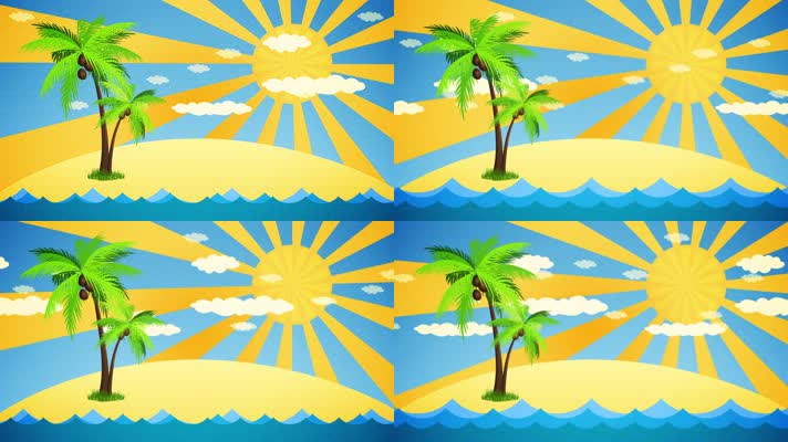盛夏海浪椰树卡通背景