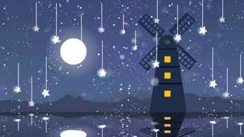 卡通大海月光风车背景