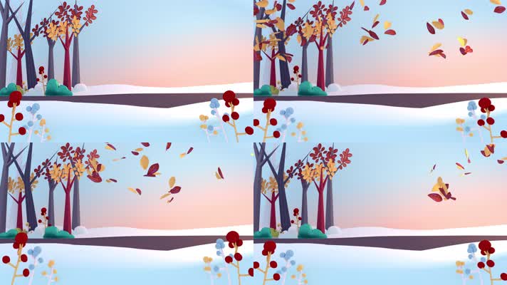 原版卡通童话森林落叶秋天