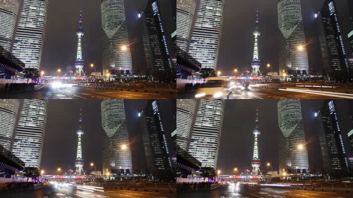 高清实拍上海街道夜景延时视频素材