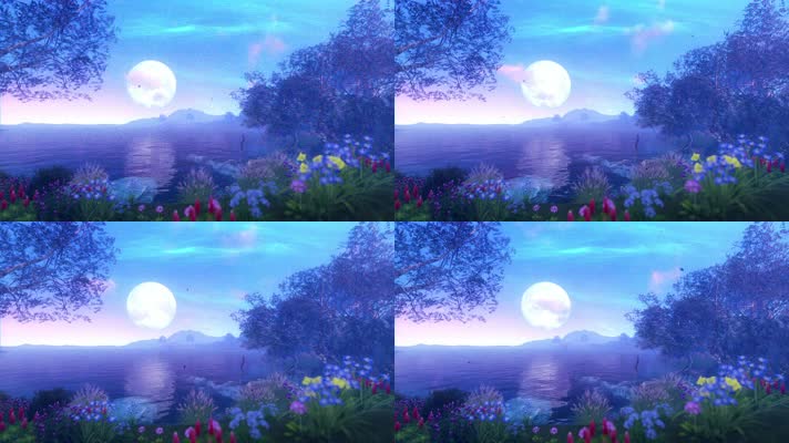 原版唯美圆月湖泊循环LED