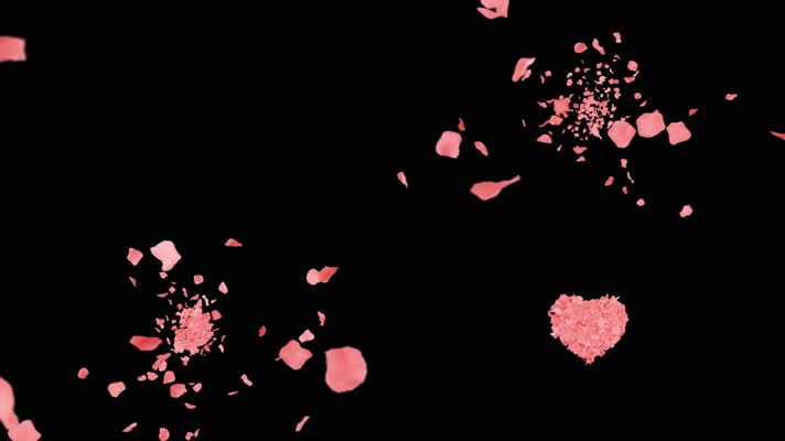 4K玫瑰花瓣飞舞汇聚心形