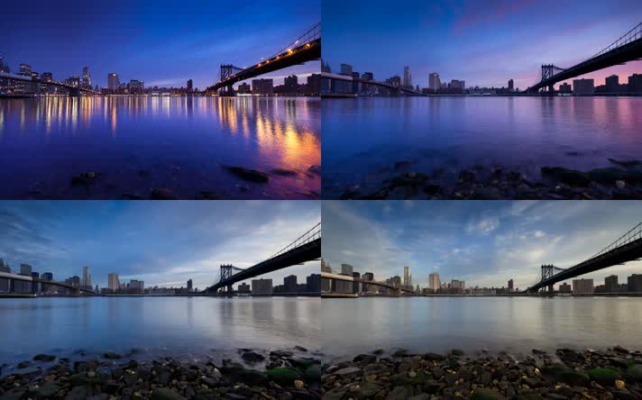 静谧的城市大桥与水面延时摄影