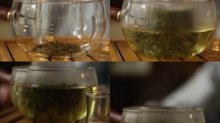 倒茶倒水泡茶绿茶实拍镜头