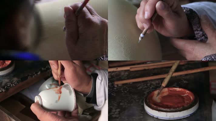绘制瓷器传统工艺老手艺实拍视频