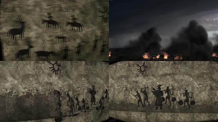 古代劳动人民的壁画石刻视频素材