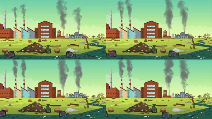 绿色色调卡通手绘污染环境保护环境背景素材