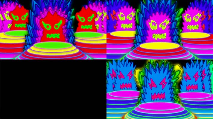 酷炫卡通凶猛怪物表情闪烁vj视频