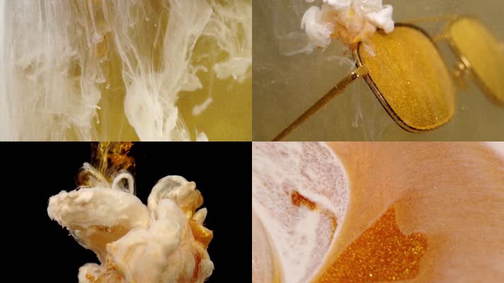 时尚流体烟雾颜料金色眼镜动态艺术