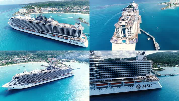 4K航拍港口码头豪华游轮