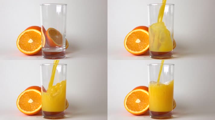 超清橙汁倒入杯中慢镜头