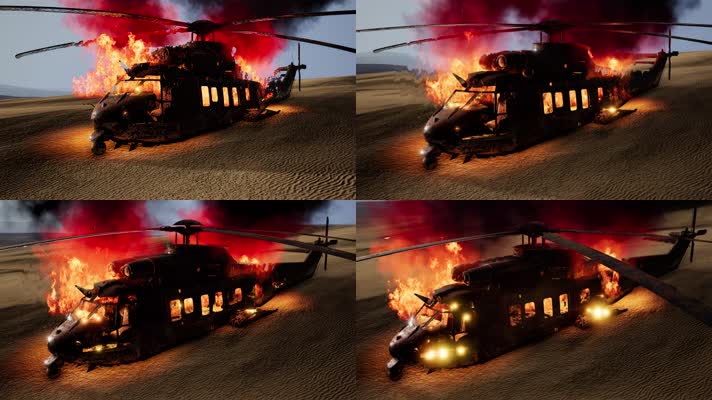 坠毁 燃烧的直升飞机  