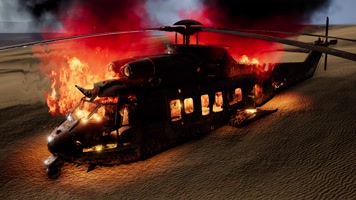坠毁 燃烧的直升飞机  