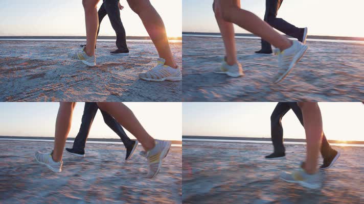 情侣海边 跑步 锻炼 正能量  