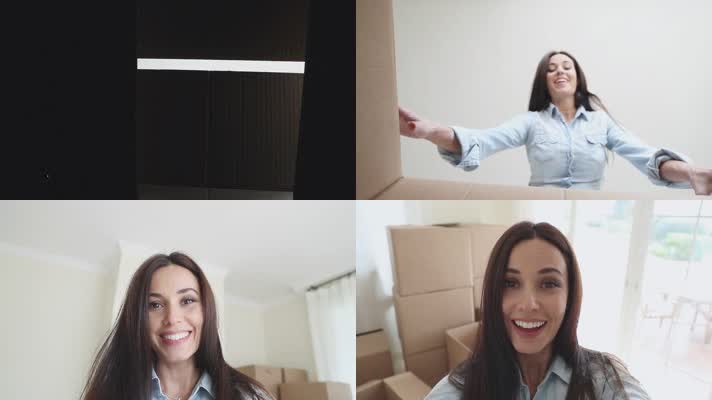 女子打开箱子 收快递 