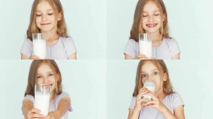 小女孩儿童喝牛奶快乐成长健康成长玩耍宣传