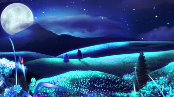 唯美浪漫夜空山峰鲜花草原雪山蓝色星空风景