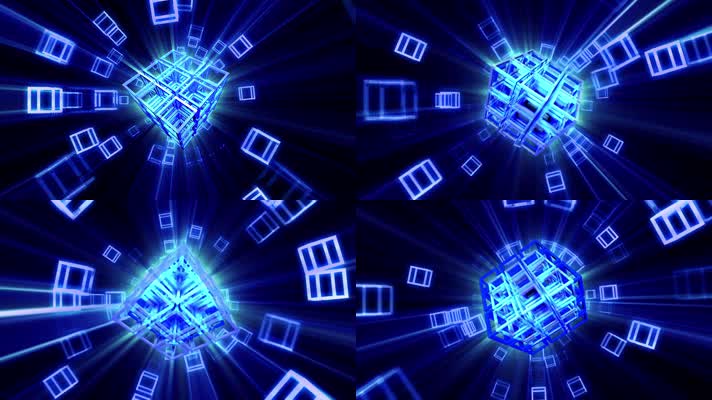 蓝色disco抽象方框射线灯光闪烁