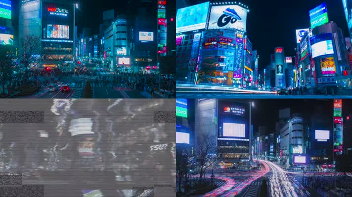 繁华城市夜景街头车流人流 