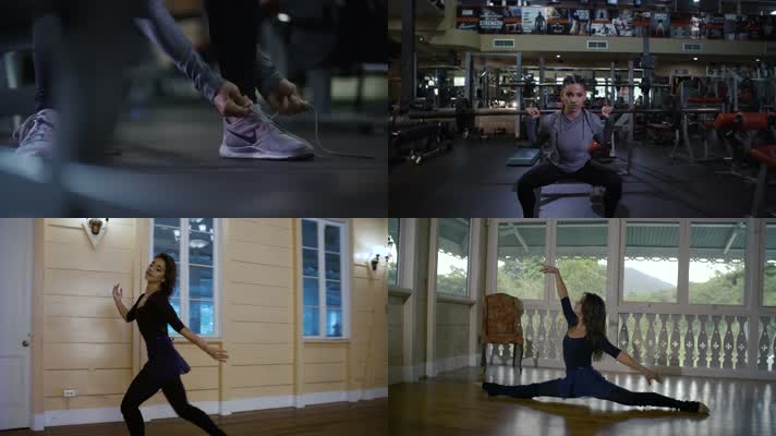 跑步举重拉链瑜伽舞蹈健身广告素材