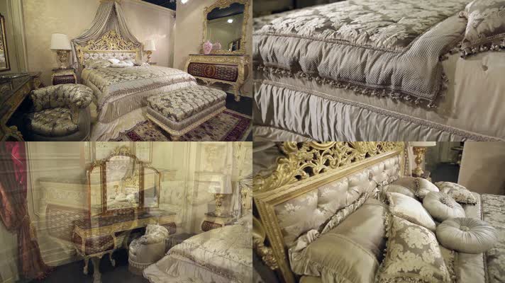 豪华皇帝双床黄金雕刻精致柔软面料