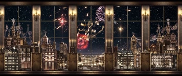 新年窗外烟花LED大屏幕