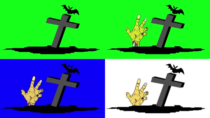 蓝屏绿屏万圣节卡通墓地特效抠像
