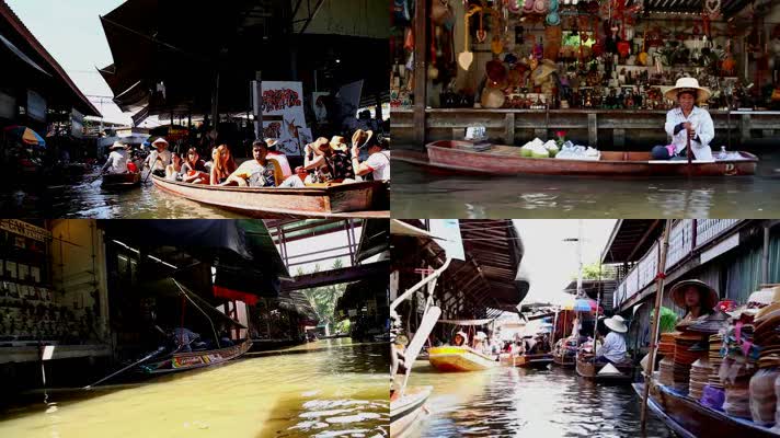 泰国 曼谷 水上贸易市场 旅游风光片
