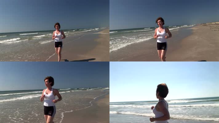 美女沙滩跑步