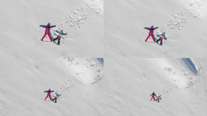 小女孩躺在雪地 美女 用手划雪  