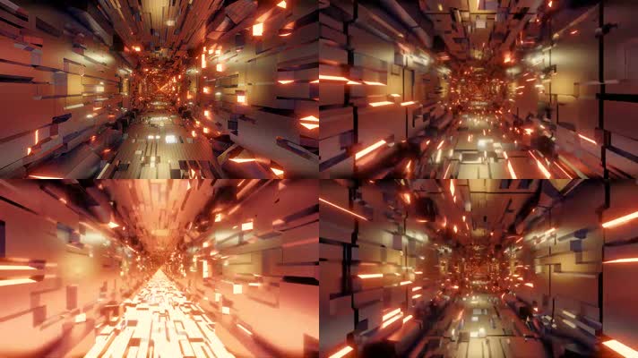 金色未来隧道橙色灯光运动背景