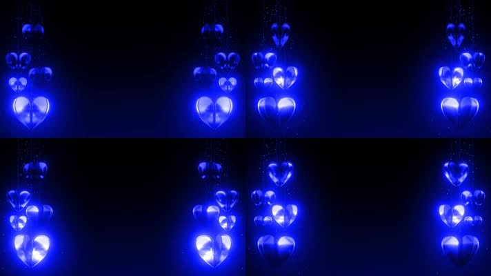 浪漫发光蓝色 心形 爱心 旋转  视频背