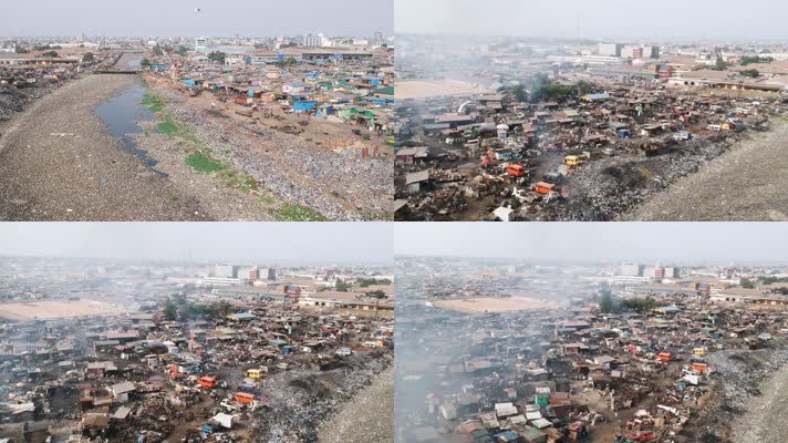 4k航拍城乡结合部贫民窟垃圾污染