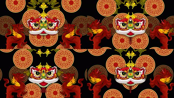 中国风 中国狮子面具 舞狮  