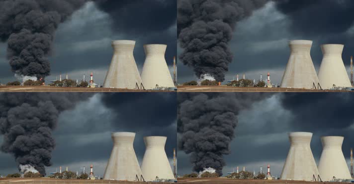 炼油厂 爆炸事故 滚滚浓烟 