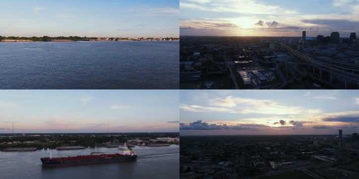 4k航拍美国新奥尔良黄昏傍晚城市景观