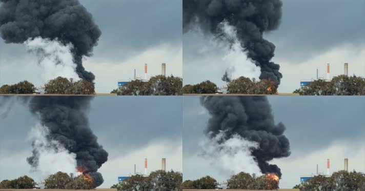 炼油厂 爆炸事故 滚滚浓烟 冒黑烟 