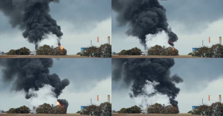 炼油厂 爆炸事故 滚滚浓烟  