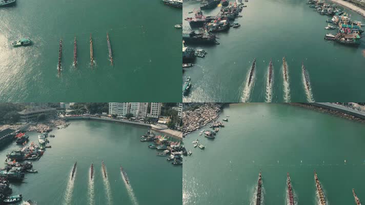 4k航拍香港湾端午节龙舟比赛