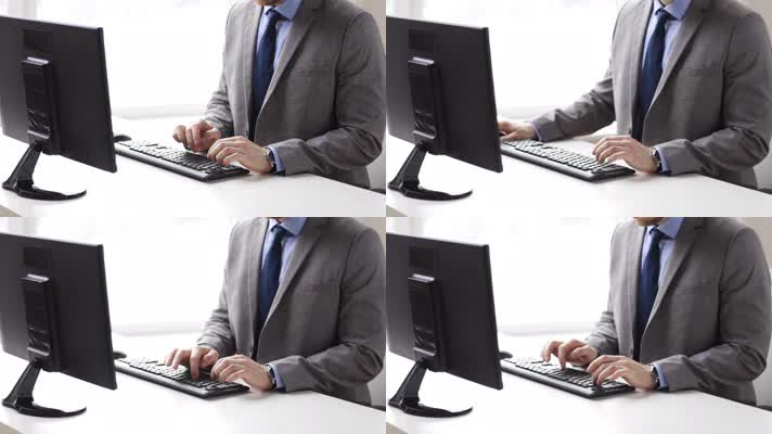 电脑 白领打字 特写敲击键盘 