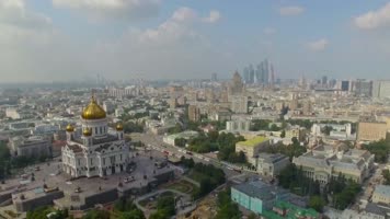 4k航拍俄罗斯首都莫斯科城市交通建筑楼宇江