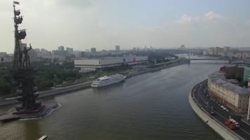 4k航拍俄罗斯首都莫斯科城市交通建筑楼宇江