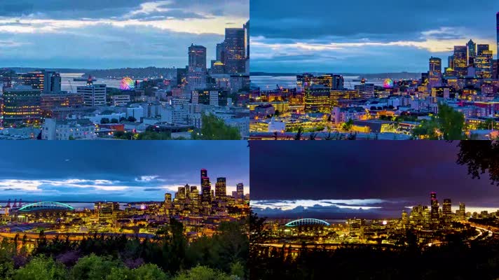 4k美国西雅图城市夜景壮观延时