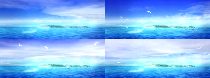 3D全息投影素材自然风景之海上海鸥云雾缭绕